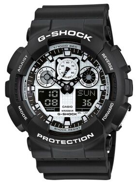 G-Shock Black and White Digital-Analog Sport Watch GA100BW-1A Casio